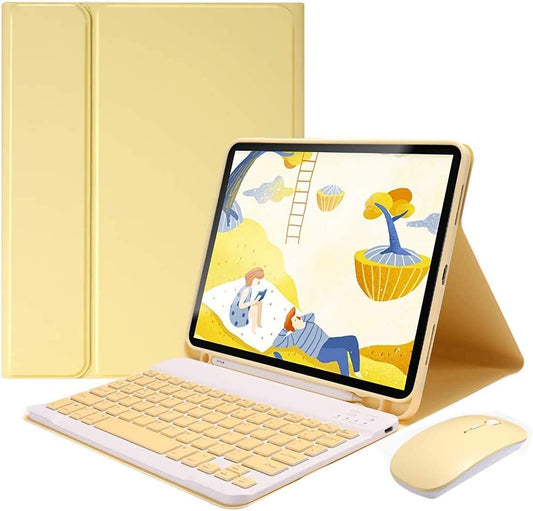 AnMengXinLing Lovely Keyboard Case for iPad 9th/8th/7th Generation with Mouse,Case for iPad 10.2 inch with Pencil Holder and Deatachable Keyboard Mouse, Yellow