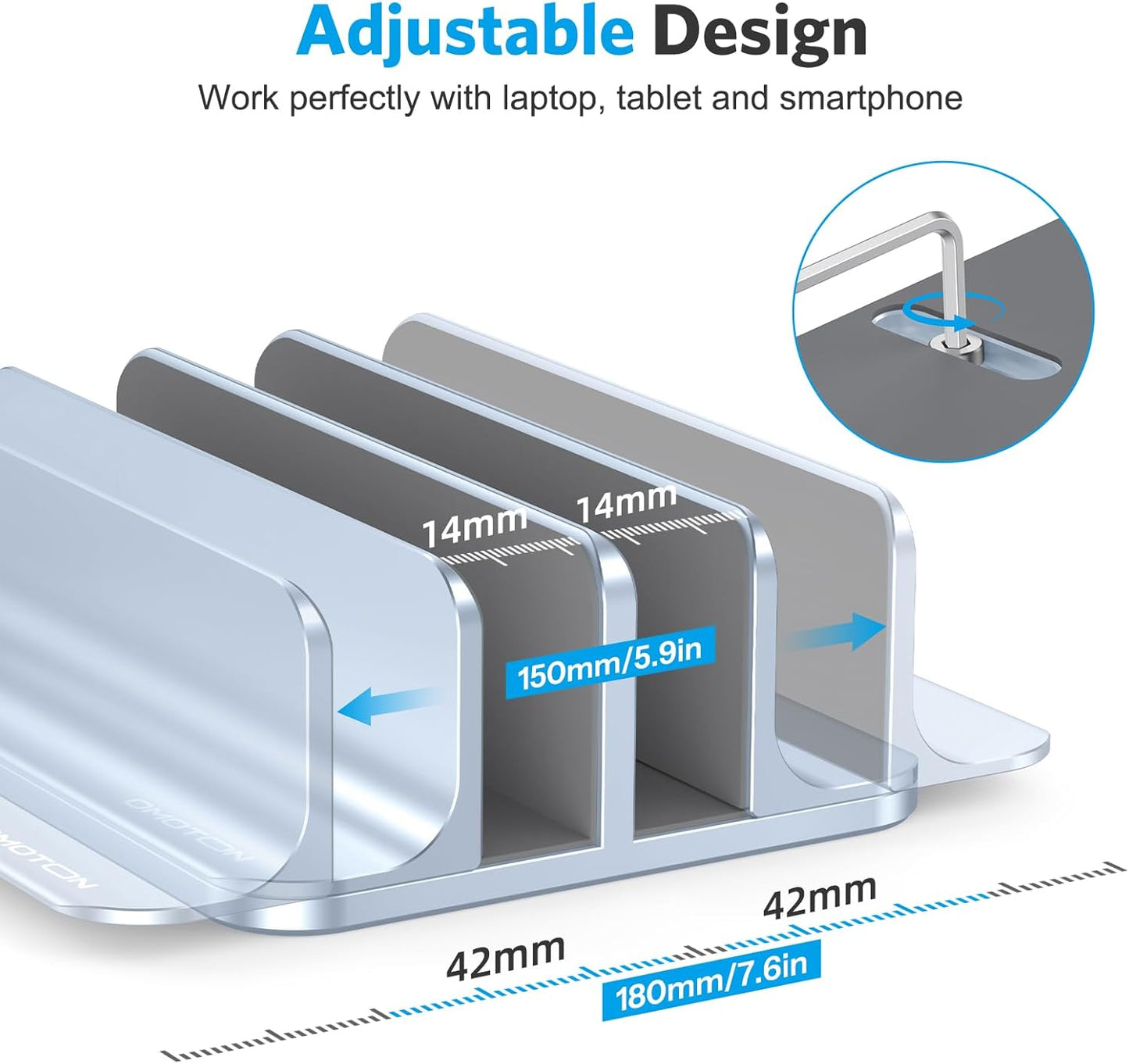 OMOTON [Updated Dock Version Vertical Laptop Stand, Double Desktop Stand Holder with Adjustable Dock (Up to 17.3 inch), Fits All MacBook/Surface/Samsung/HP/Dell/Chrome Book (Sky Blue)
