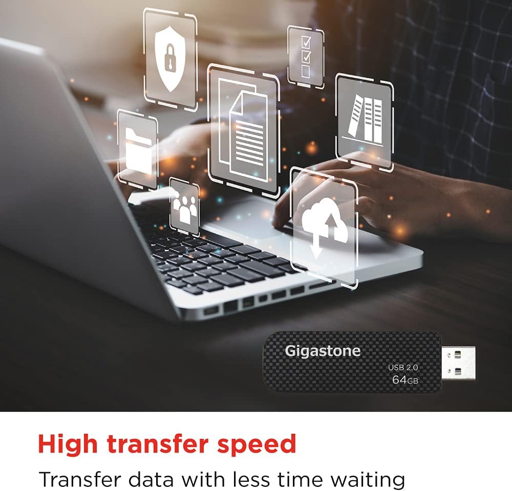 GIGASTONE V30 64GB USB 2.0 Flash Drive 2-Pack, Capless Retractable Design Pen Drive, Carbon Fiber Style, Reliable Performance & Durable