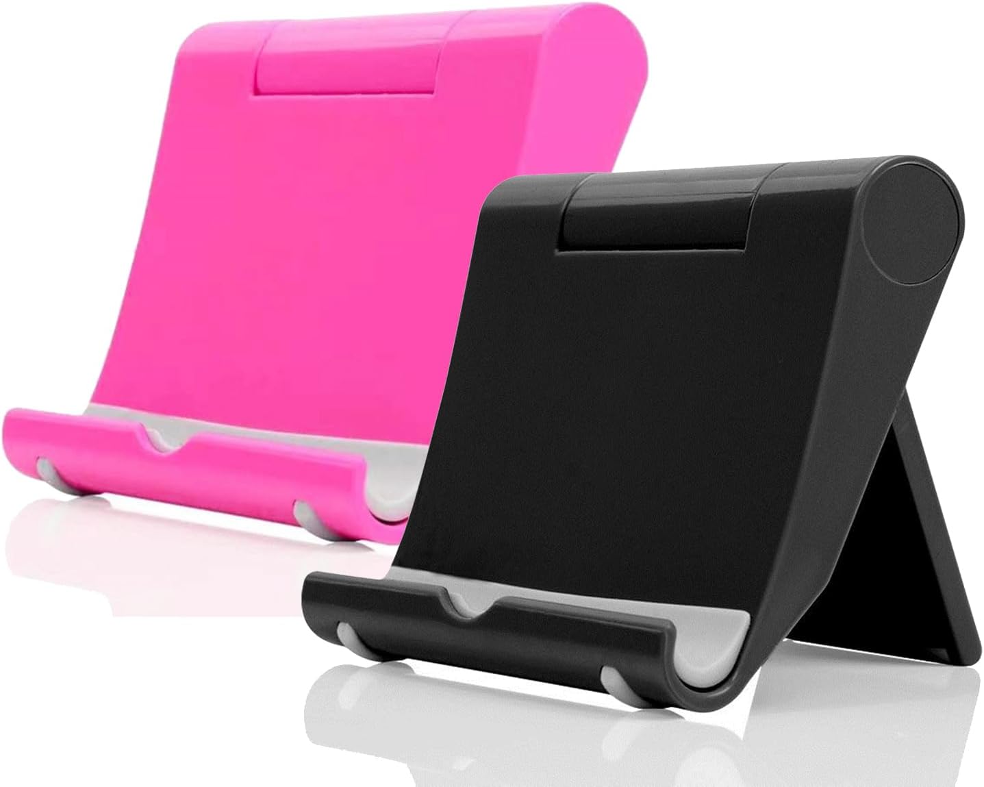 Cell Phone Stand for Desk 2 Pack Mobile Phone Holders Desktop Tablet Stand, Foldable Phone Dock Universal Adjustable Tablet Stand for Desk Compatible with Cell Phone Support (Black+Pink)