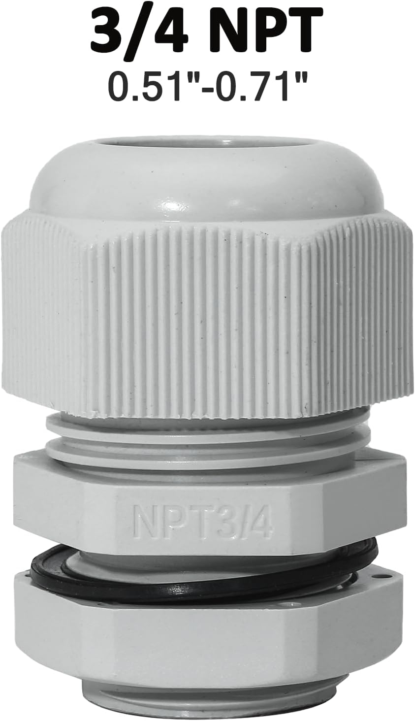 20 Pcs 3/4" NPT Nylon Cable Glands, IP68 Waterproof Adjustable Cord Grip Cable Connector Strain Relief Wire Protectors for 13-18mm Cable Diameter, Grey