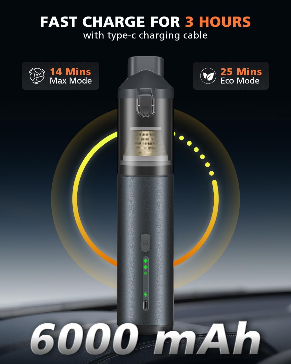 Car Vacuum Portable with 16000Pa Powerful Suction, Handheld Vacuum Cordless Rechargeable Blow & Suction 4 in 1, Small Vacuum Cleaner for Car, Home, Office, Outdoor (Grey)