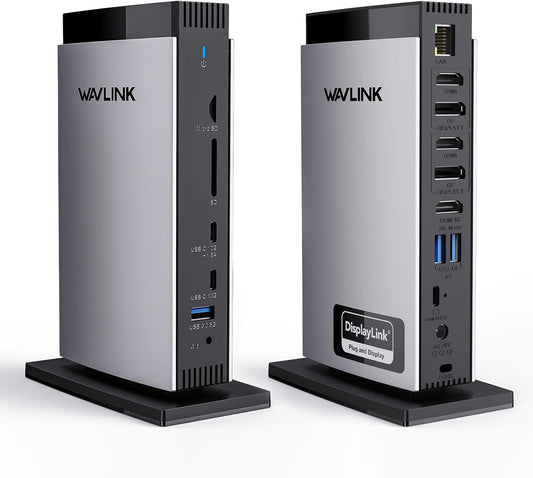 WAVLINK DisplayLink Docking Station 3 Monitors with 130WPD Power Adapter, USB C Laptop Dock for M1/M2/M3/M4/Mac and Windows, Thunderbolt 4/3
