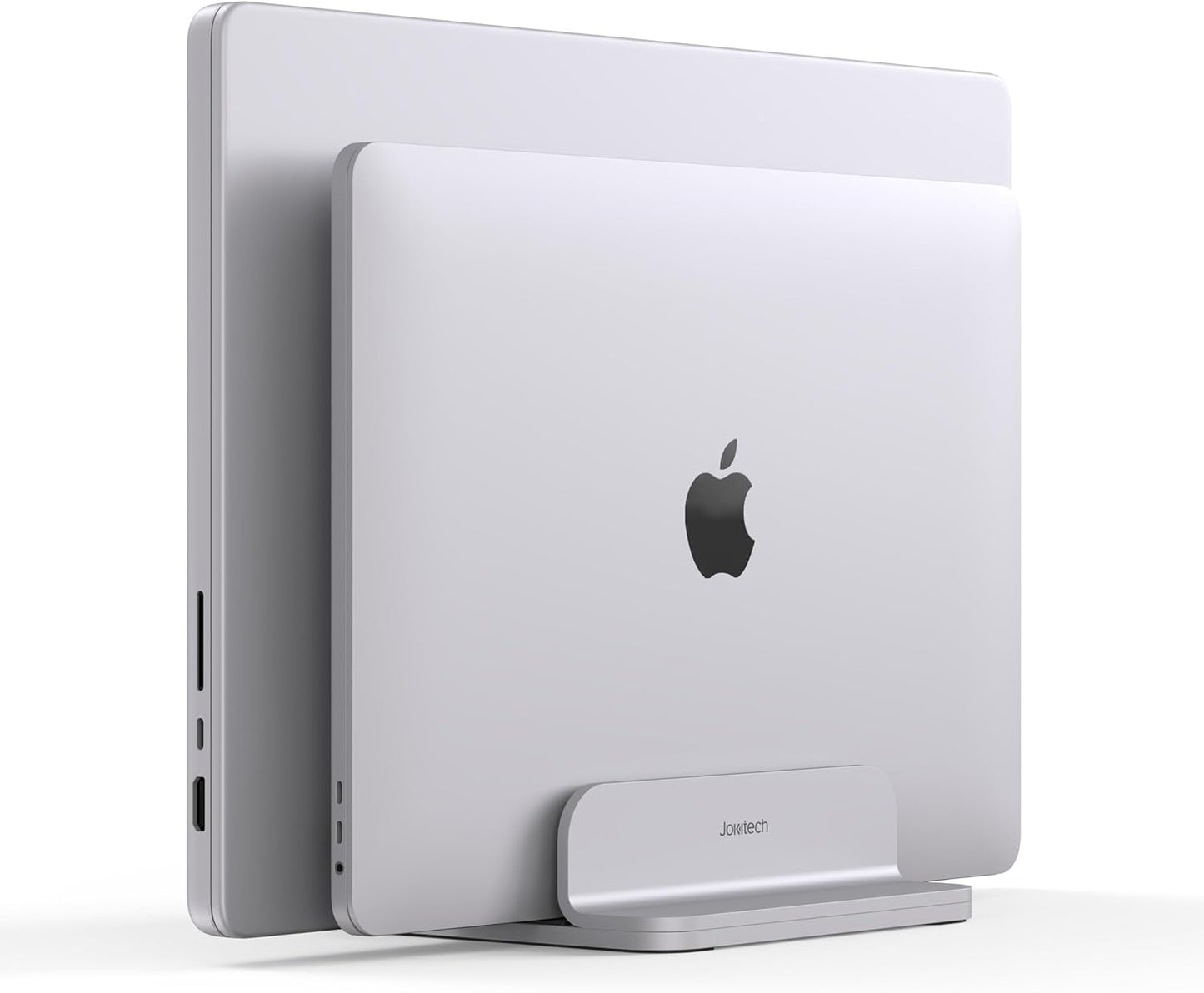 Double Aluminum Laptop Vertical Stand Organizer, Sturdy Notebook Computer Holder Stand Compatible with New Liquid Retina XDR Apple MacBook Air/Pro, Mac mini, Apple TV and iPad Pro - Silver