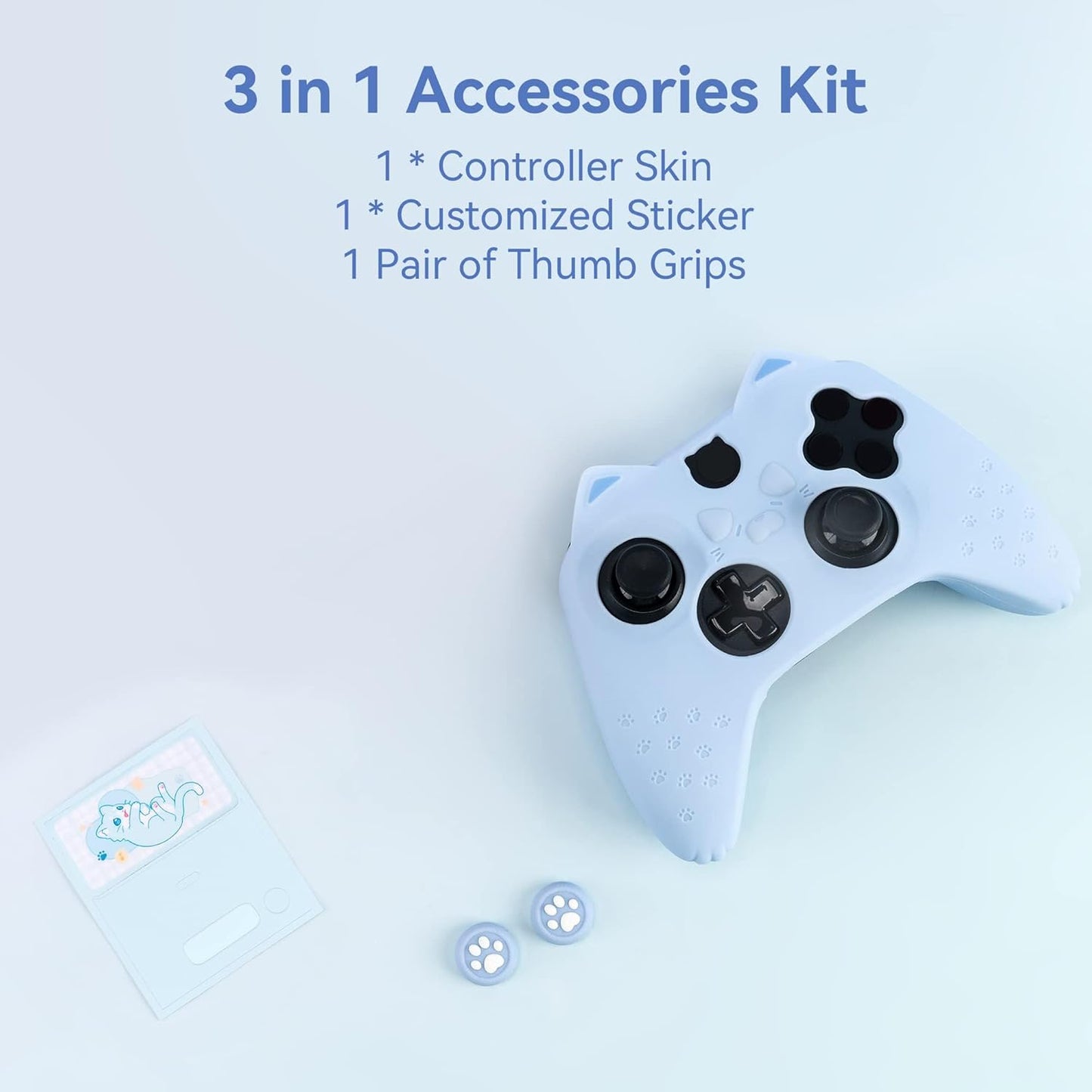 GeekShare Cat Paw Controller Skin Grips Set Anti-Slip Silicone Protective Cover Skin Case Compatible with Xbox Series X Controller with 2 Thumb Grip Caps and 1 Sticker (Blue)