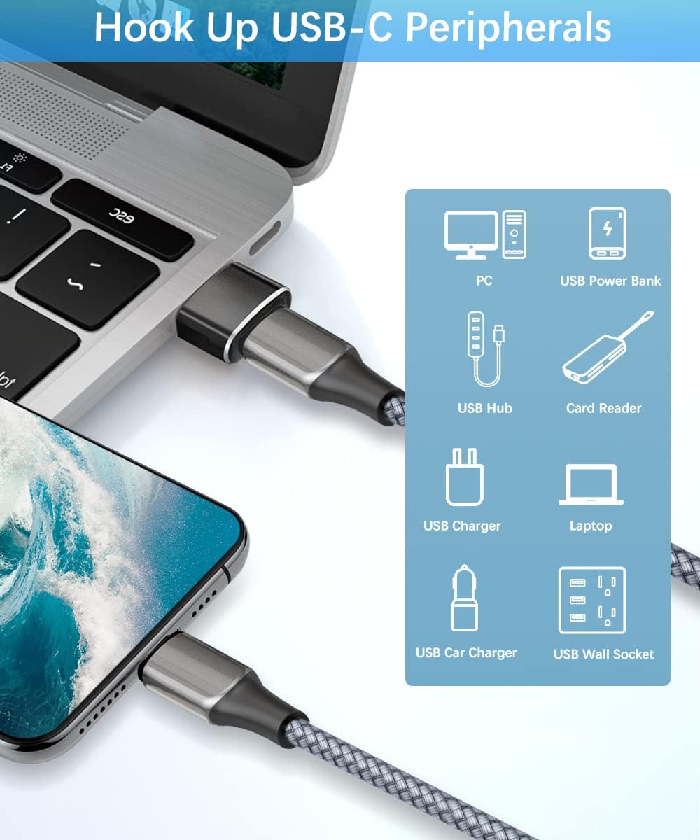 Elebase 4Pack USB to USB C Adapter with Type C Male to 3.0 Female Adaptor,Thunderbolt 4 to Type A OTG Converter for iPhone 16 15 14 Pro Max，Mouse,Keyboard,Samsung S25,iPad,iWatch 10 9,Car,AirPods