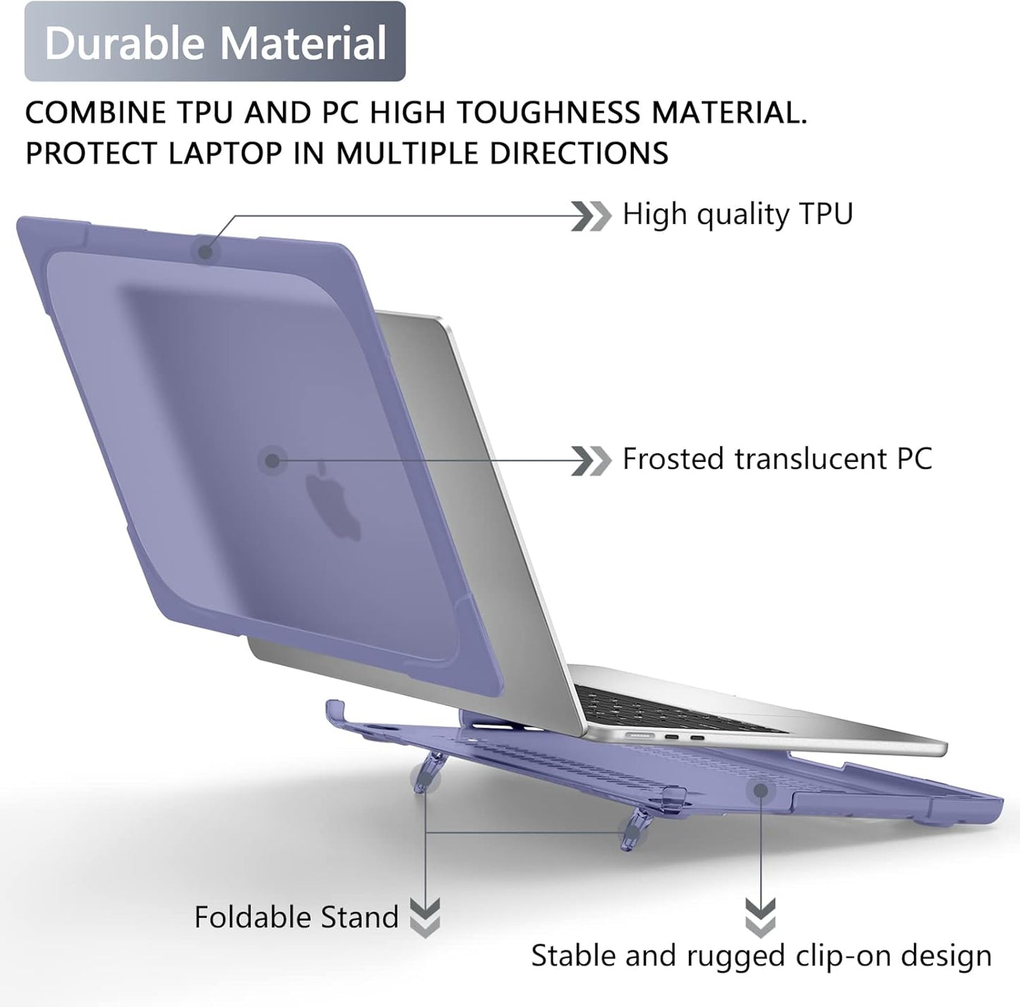 Batianda for M4 MacBook Air 13.6 inch Case 2025 2024 2022 Release Model A3240 A2681 M2 A3113 M3, Heavy Duty Shockproof Protective Hard Shell with Fold Kickstand & Keyboard Cover, Lavender Grey