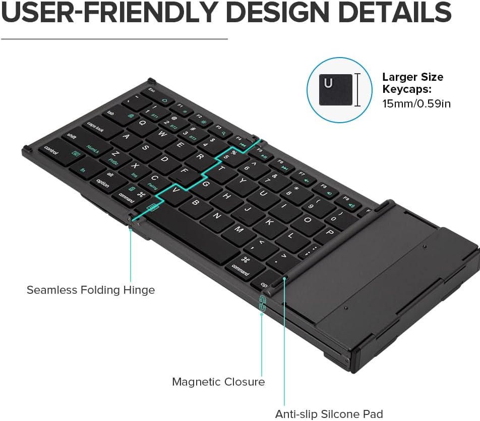 DeLUX Full Size Folding Keyboard 78 Keys, Wireless Bluetooth Keyboard with 2-in-1 Touchpad, Portable Travel Multi-Device and Multi-System (KF17)