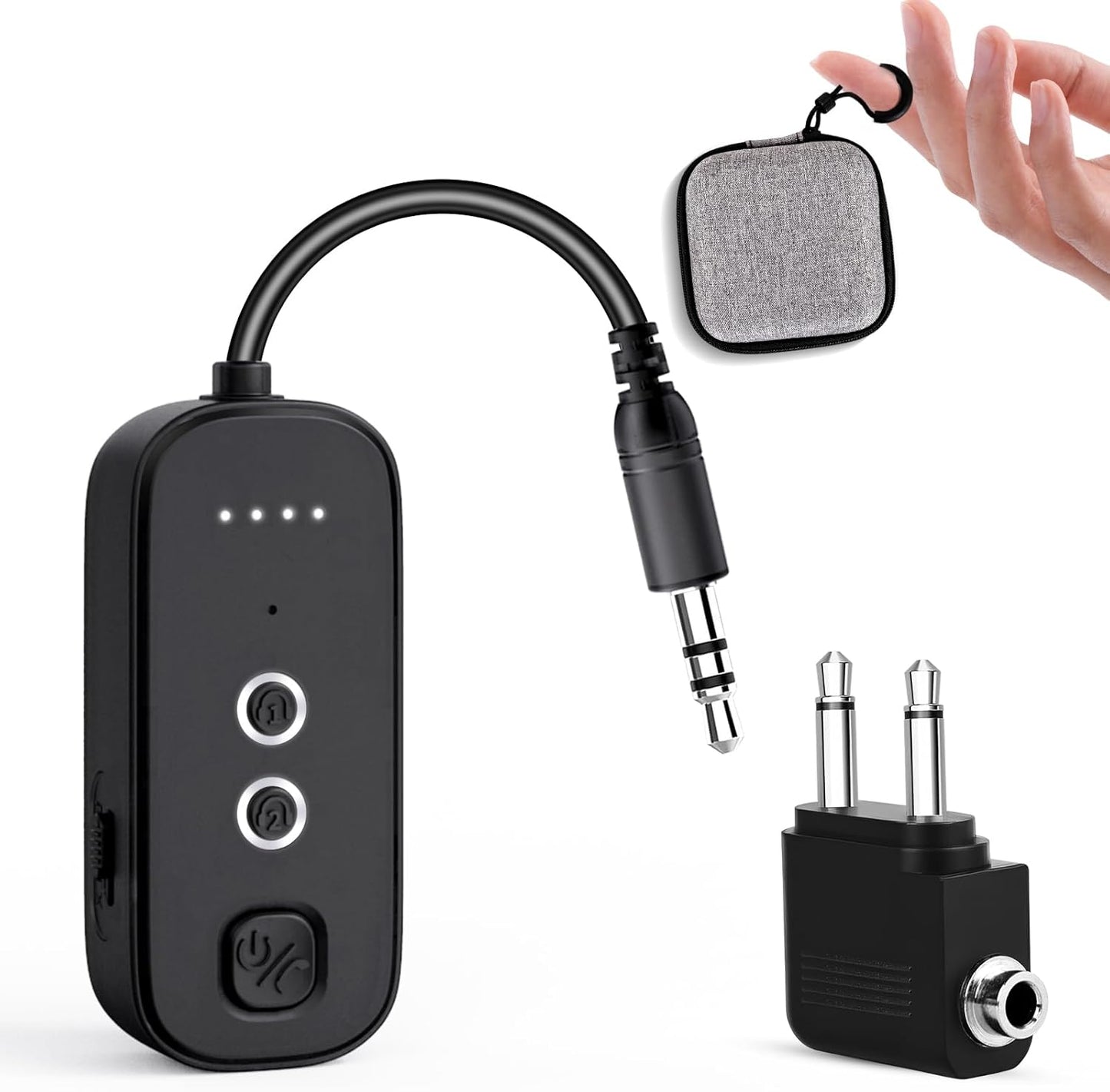 Bluetooth Transmitter Receiver with Airplane Adapter: Wireless Audio Transmitter for 2 AirPods/Headphones - 20+ Hr Battery Works USB Charging with 3.5mm Jack AUX for Flight,Gym,Car,TV,Tablet,Travel