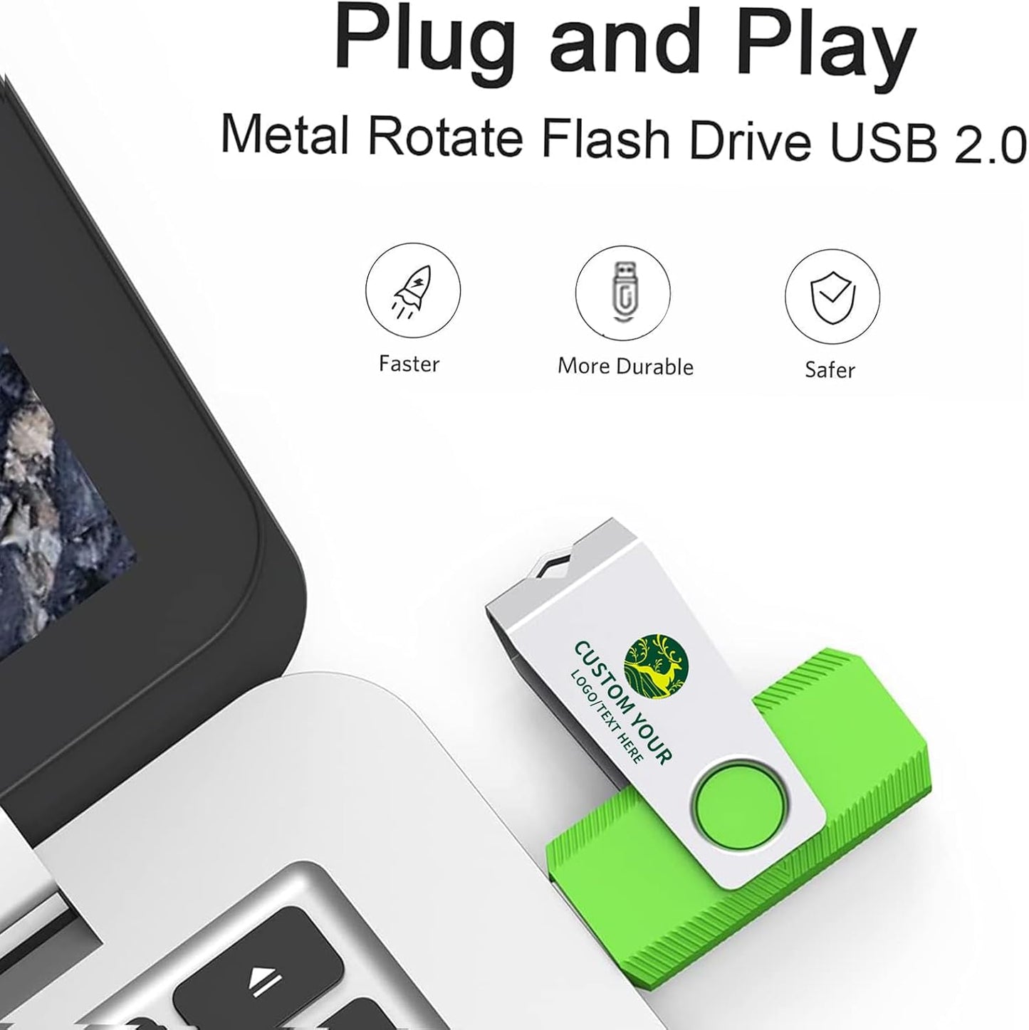 Customizable Flash Drives 256MB, Wooolken Personalized USB 2.0 Drive 10/20/50/100 Pack, Custom Thumb Drive Engraved Logo USB Drive (Mixcolors)