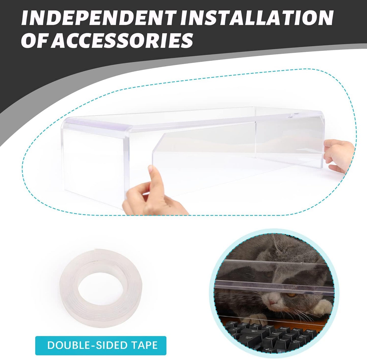 Anti-Cat keyboard cover, laptop keyboard covers cat proof, clear keyboard protector, PC Desk Stand for Keyboard Storage acrylic Monitor Stand Riser and Laptop Stand Riser (20"/7.1"/4.8")