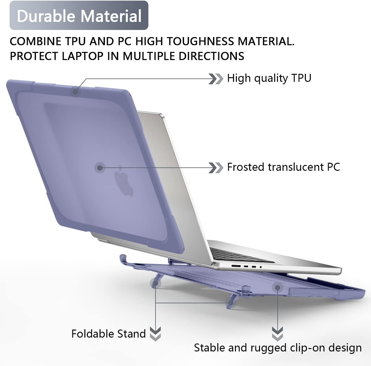 Batianda Compatible with New MacBook Pro 16 inch Case 2024 M4 Chip 2023 2021 Release with M3 M2 Pro Max, Heavy Duty Protective Plastic Hard Shell with Fold Kickstand & Keyboard Cover, Lavender Grey