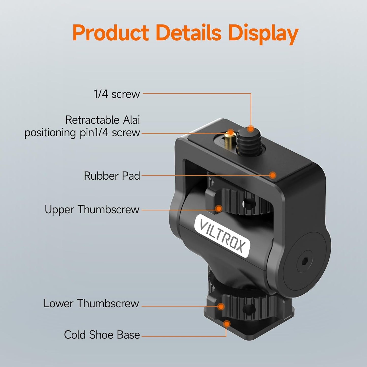 Adjustable Gimbal Monitor Cold Shoe Adapter, Metal Field Monitor Mount Holder, 360 Degree Swivel and Tilt Adjustable Monitor Mount Bracket with Cold Shoe Mount, Locating Pin Design Cold Hot Adapter
