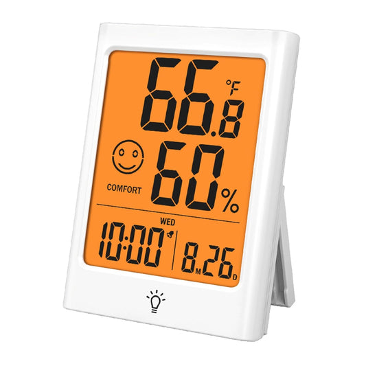 Digital Indoor Thermometer for Room, Smart Temperature Humidity Monitor with Backlight, Comfort Indicator, Max/Min Record, Time, Calendar, Alarm, °c/°f Switch for Bedroom, School