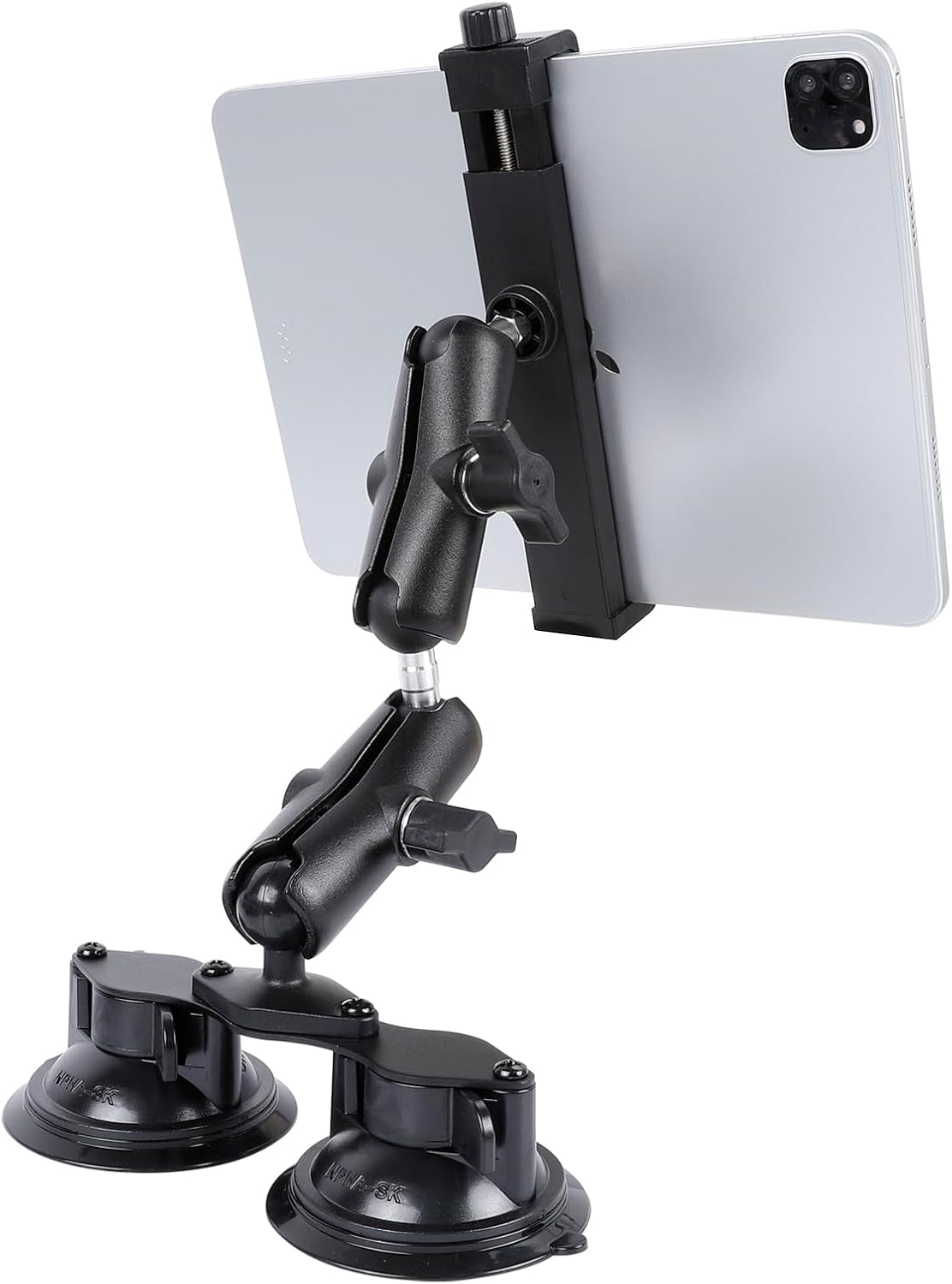 Dual Suction Cup Tablet Mount for Truck/Car, 13.4 Inch Aluminum Arm, 360° Adjustable 2-Stage Tablet Stand Holder, Compatible with iPad Pro/Air/Mini, Galaxy Tab and All 6.5-12.9" Tablets