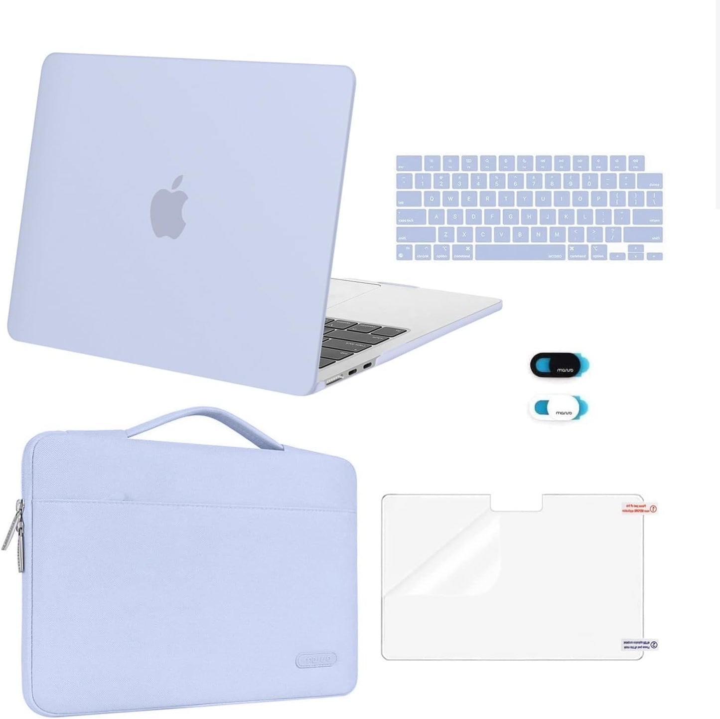 MOSISO Compatible with MacBook Air 13 inch Case 2025 2024 2023 2022 M4 A3240 M3 A3113 M2 A2681, Hard Shell&Sleeve Bag&Keyboard Skin&Webcam Cover&Screen Film for MacBook Air 13.6 inch, Pastel Blue