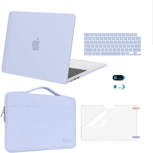 MOSISO Compatible with MacBook Air 13 inch Case 2025 2024 2023 2022 M4 A3240 M3 A3113 M2 A2681, Hard Shell&Sleeve Bag&Keyboard Skin&Webcam Cover&Screen Film for MacBook Air 13.6 inch, Pastel Blue
