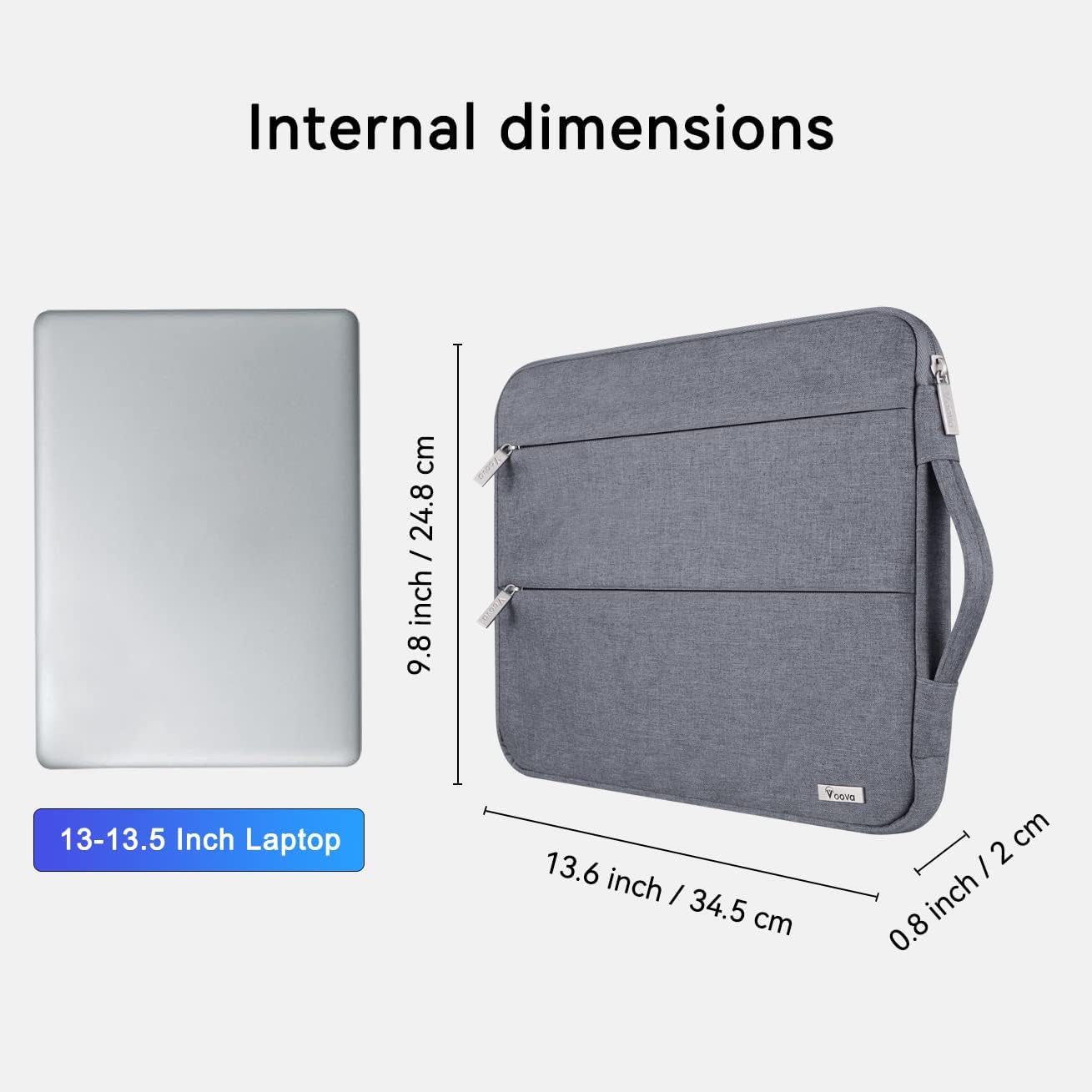Voova Laptop Sleeve Carrying Case 13 13.6 Inch Compatible with MacBook Air 13 M1/M2/M3/M4, MacBook Pro 13/14, IPad Pro 13, Waterproof Slim Computer Cover Bag, Grey