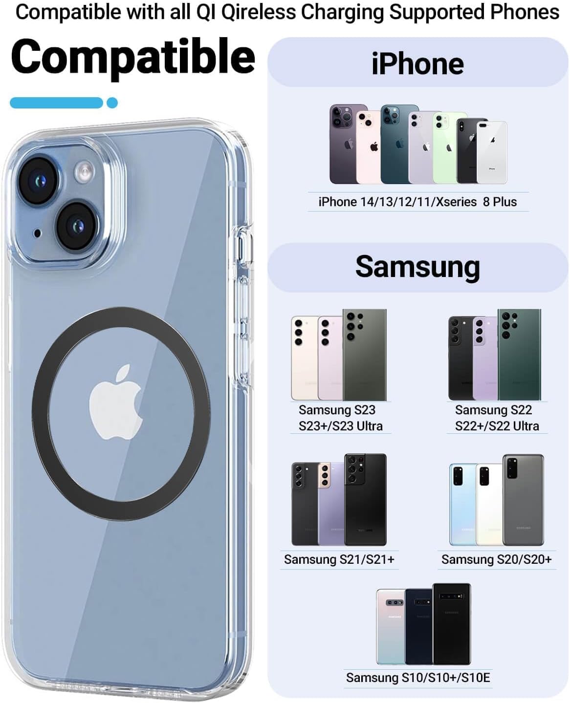 for Magsafe Ring - 10 PCS, Ultra-Thin(0.4mm) Magsafe Sticker, Compatible with iPhone 15 Pro Max, 15 Pro, 15/14/13/12 Series, Samsung Galaxy, Google Pixel Series Black