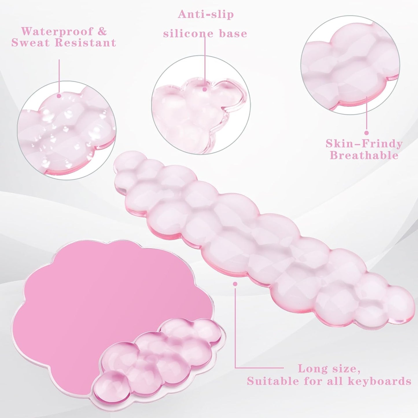 Gel Cloud Keyboard and Mouse Wrist Rest, Cute Wrist Support and Arm Support Rest for Typing Pain Relief，Suitable for Office/Computer/Laptop/Gaming Set-Pink