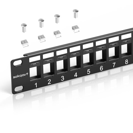 24 Port Blank Keystone Patch Panel with Snap-in Design, Cat6 Network Patch Panel 1U 19 inch, Rack Mount Ethernet Patch Panel (for Slim Keystone Only)