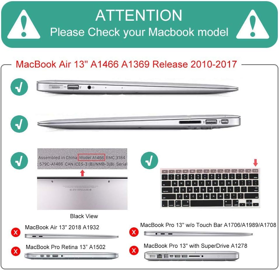 Mektron for MacBook Air 13 Case A1466/A1369 (2010-2017 Release), Snap-on Plastic Hard Shell Cover for MacBook Air 13.3 inch with Keyboard Cover, Misty Forest C132