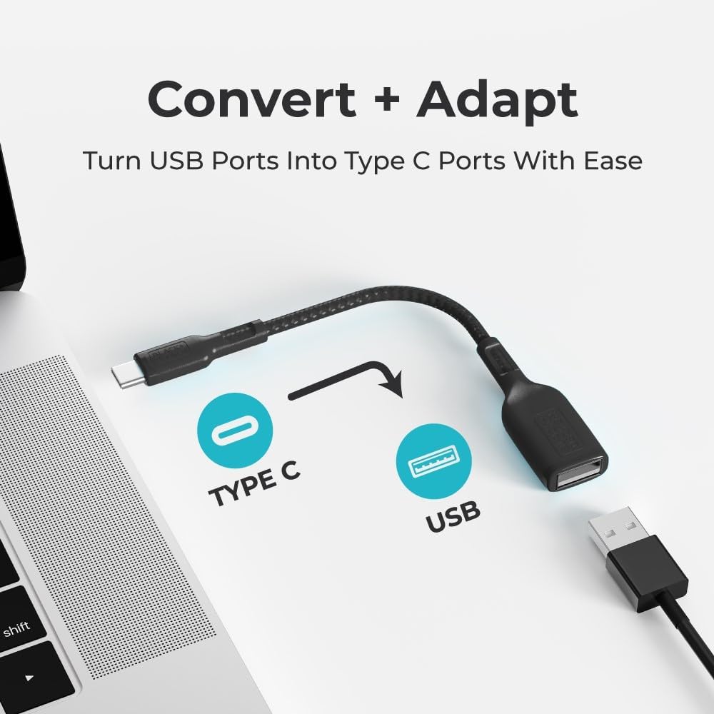 BLACK+DECKER USB C to USB A Adapter, USB C Male to USB Female Adapter Nylon Braid, Type C OTG Cable Compatible w/iPhone 16 15 Pro, MacBook Pro 2022/Air/Mini, iPad—2 Pack, 3" (Black)
