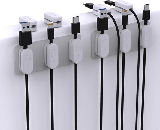 Magnetic Cable Clips [10-Pack] – Chargeworx Cord Organizer for Desk, Nightstand, Car, Wall – Strong Adhesive Wire Holder for USB-C, Lightning, Micro-USB – Tangle-Free, Snap-On, Easy Cable Management