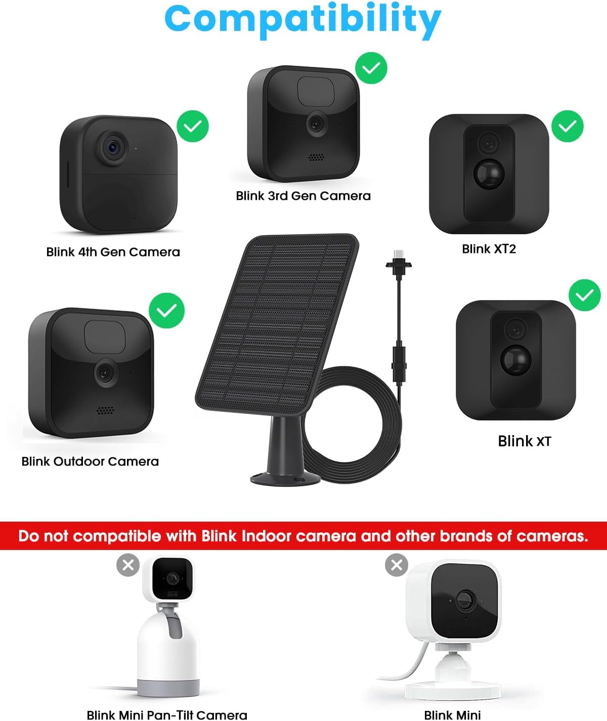 5W Solar Panel Compatible with Blink Outdoor 4(4th Gen)/Blink Outdoor(3rd Gen) XT3 & Blink XT2/XT Camera, Blink Solar Panel Charger with 13.1ft Cable Rubber Plug, IP65 Waterproof, Secure Mount, 4 Pack