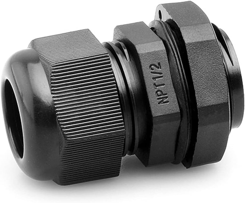 PENGLIN Cable Glands 1/2" NPT Nylon Cable Connector, Strain Relief Cord Connector, IP68 Waterproof Adjustable Locknut(1/2 Inch (20-Pack))