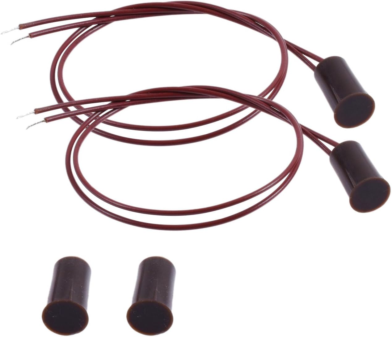 2PCS Recessed Wired Security Window Door Contact Sensor, Normally Closed NC, Door Alarm Magnetic Reed Switch with 2 Wire, ABS Brown, RC-33