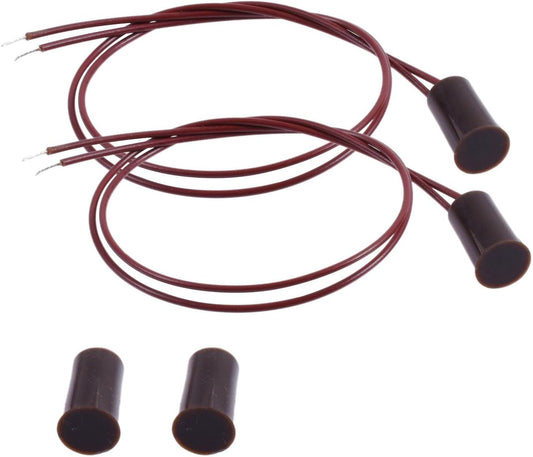 2PCS Recessed Wired Security Window Door Contact Sensor, Normally Closed NC, Door Alarm Magnetic Reed Switch with 2 Wire, ABS Brown, RC-33