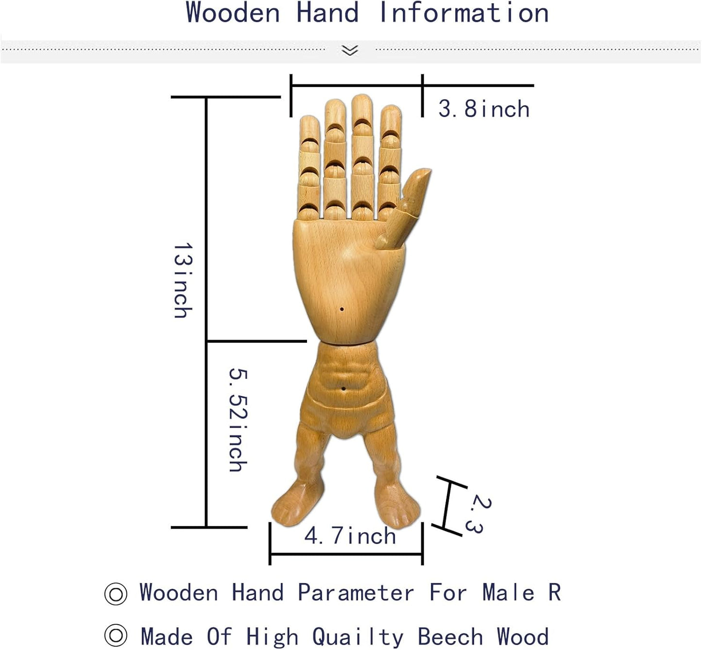 Hand Model,Wood Hand for Nails,Drawing Wooden Hand,Wooden Mannequin,Wood Hand,Hand Model for Drawing,Male_R with Lower Body