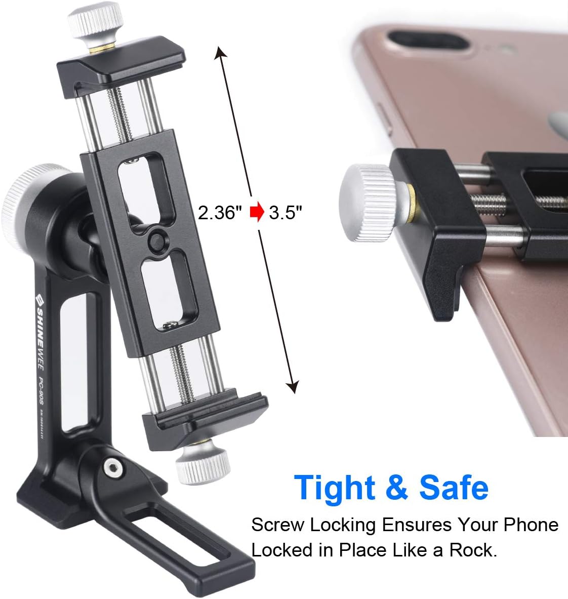 Metal Phone Tripod Mount Adapter, Arca Dovetail and 1/4" Screw Mount,Adjustable Vertical and Horizontal Dock for Samsung Galaxy, iPhone, and Other Smartphones Holder