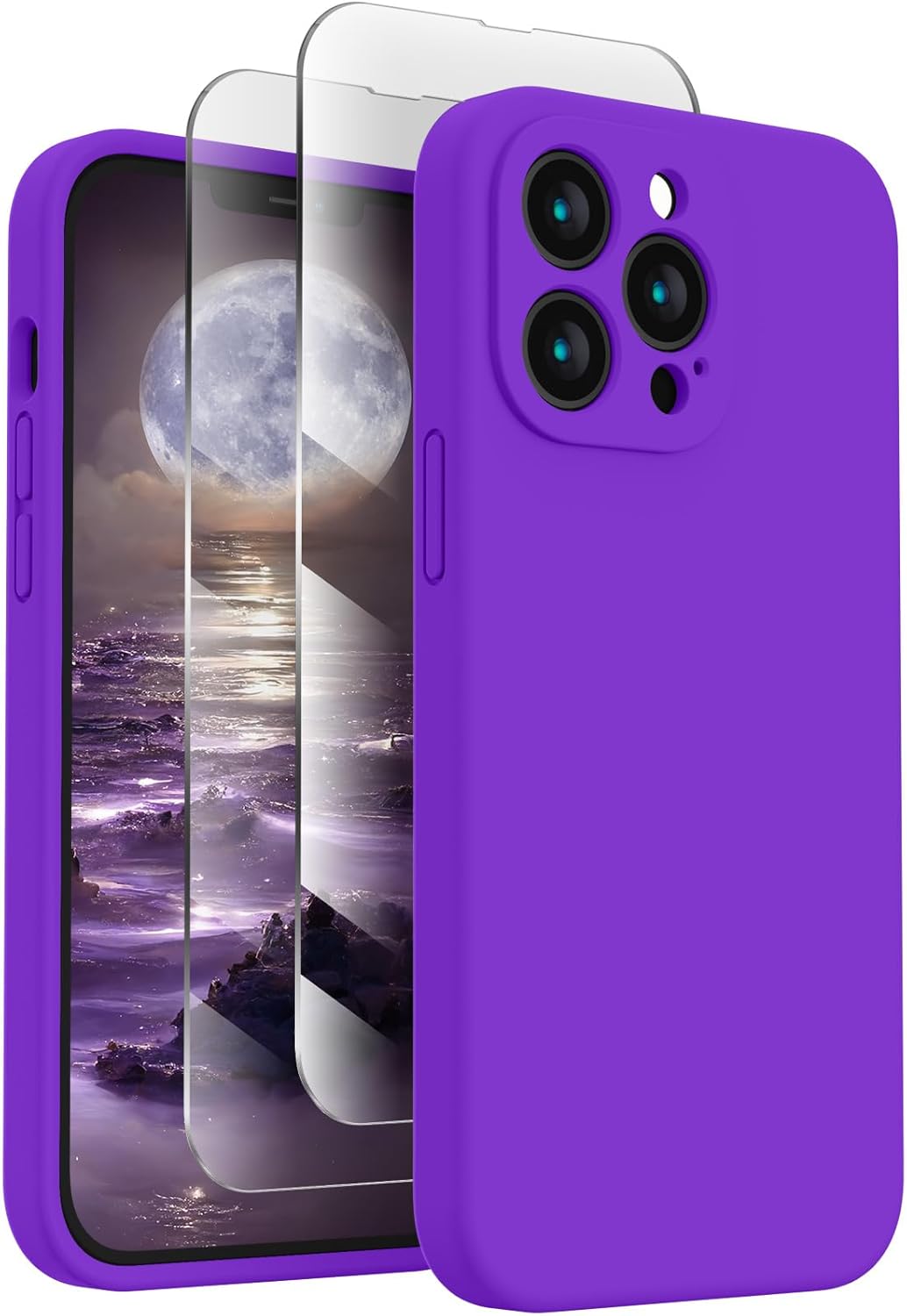FireNova Designed for iPhone 13 Pro Max Case, Silicone [Camera Protection] Phone Case with [2 Screen Protectors], Soft Anti-Scratch Microfiber Lining Inside, 6.7 inch, Neon Purple