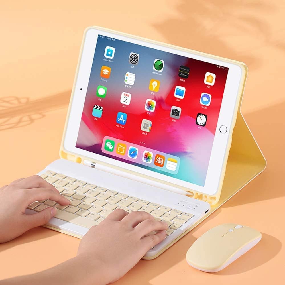 AnMengXinLing Keyboard Case for iPad Air 11 inch (M3 2025/M2 2024) with Mouse, Case for iPad Air 5th/4th Gen with Keyboard Cover with Pencil Holder, Yellow