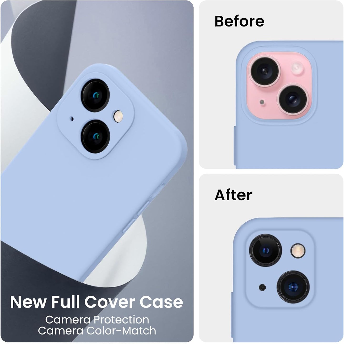 FireNova Designed for iPhone 15 Case, Silicone Upgraded [Camera Protection] Phone Case with [2 Screen Protectors], Soft Anti-Scratch Microfiber Lining Inside, 6.1 inch, Light Blue