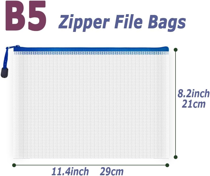 AUSTARK 20 Pcs Zipper File Bags, Plastic Mesh Pouch, Board Game Storage Bag, Waterproof Bags for Office School (B5 Size 11.4''x8.2'', White and Blue)