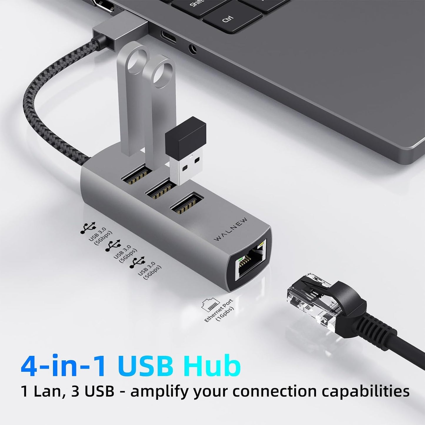 USB-C to Ethernet Adapter, WALNEW USBC to RJ45 LAN Adapter, Gigabit Cat Network Cable Converter to Type C Thunderbolt 3 for Mac,MacBook Pro/Air,Samsung Galaxy Tab (Ehternet+USB-A Port, USB-A)