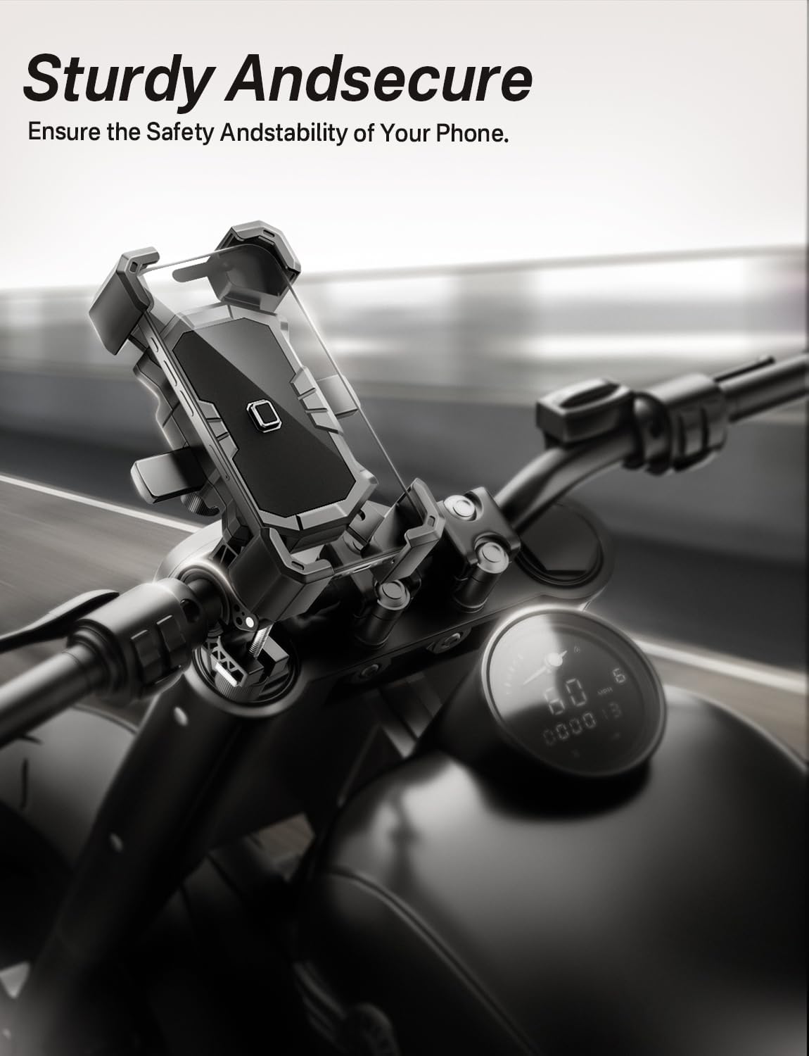 Bike Phone Holder Handlebar,Motorcycle Phone Mount,ATV Cell Phone Clamp,Scooter Phone Clip for iPhone 15 Pro Max14 13 12plus, Samsung S24Ultra S23 and More 4.7" to 7.0" inch Phone