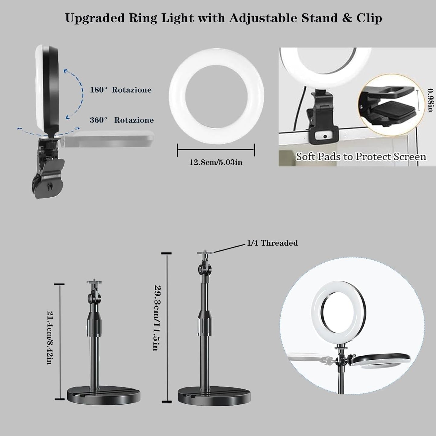 Desk Ring Light with Stand, Amcuke Ring Light with Clip 10W 3000K-6500K Dimmable Travel Desktop Light for Phone Selfie Laptop Zoom Video Makeup Vlog Tiktok Live Streaming