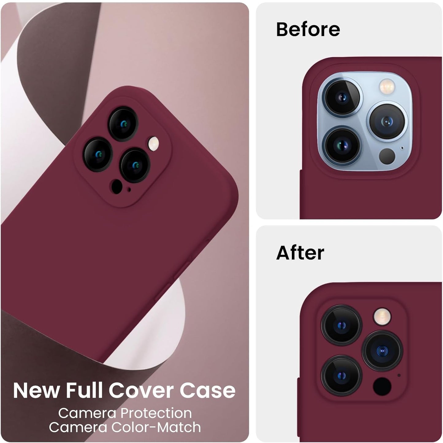 FireNova Designed for iPhone 13 Pro Case, Silicone Upgraded [Camera Protection] Phone Case with [2 Screen Protectors], Soft Anti-Scratch Microfiber Lining Inside, 6.1 inch, Plum