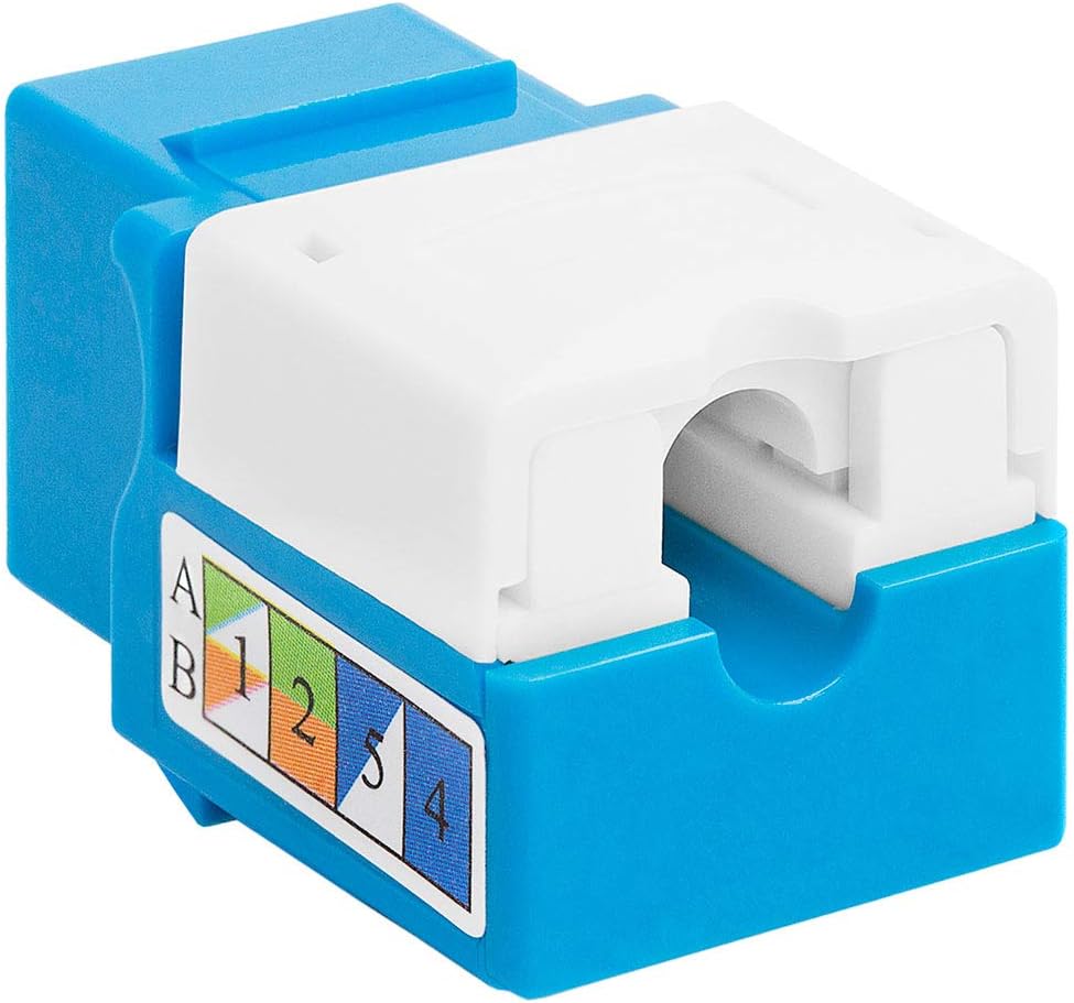 Cmple - 10 Pack Cat6 Keystone Jack Insert Punch Down RJ45 Connectors RJ45 Keystone Jack 90 Degree Female for Wall Plates, Patch Panels, Patch Cables, Ethernet Cables - Blue