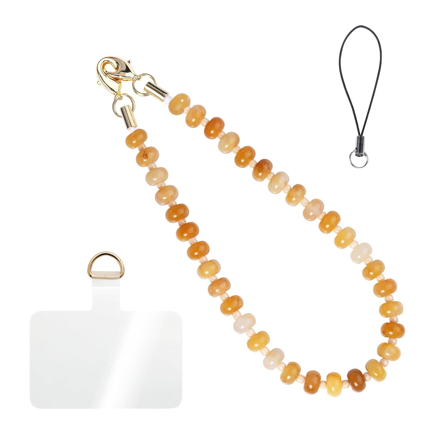 Handmade Natural Gemstone Beaded Charm Cell Phone Camera Lanyard, Wrist Strap, Phone Chain String, Keychain Decor for Wallet, Stanley Cup Accessories (Citrine)