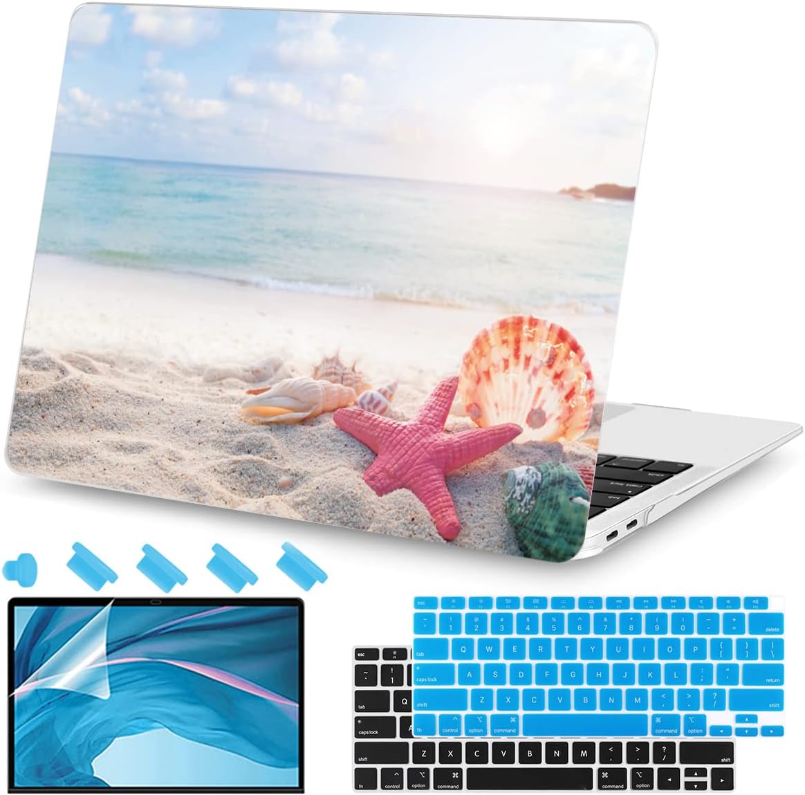 Teryeefi for MacBook Air M1 13 inch Case 2018 2019 2020 (Model A2337 A2179 A1932) with Touch ID & Retina, Printing Hard Shell Case + Keyboard Cover + Screen Protector, Summer Beach