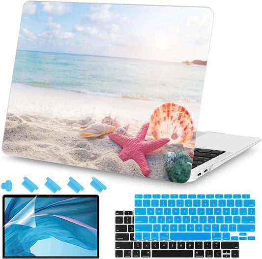 Teryeefi for MacBook Air M1 13 inch Case 2018 2019 2020 (Model A2337 A2179 A1932) with Touch ID & Retina, Printing Hard Shell Case + Keyboard Cover + Screen Protector, Summer Beach