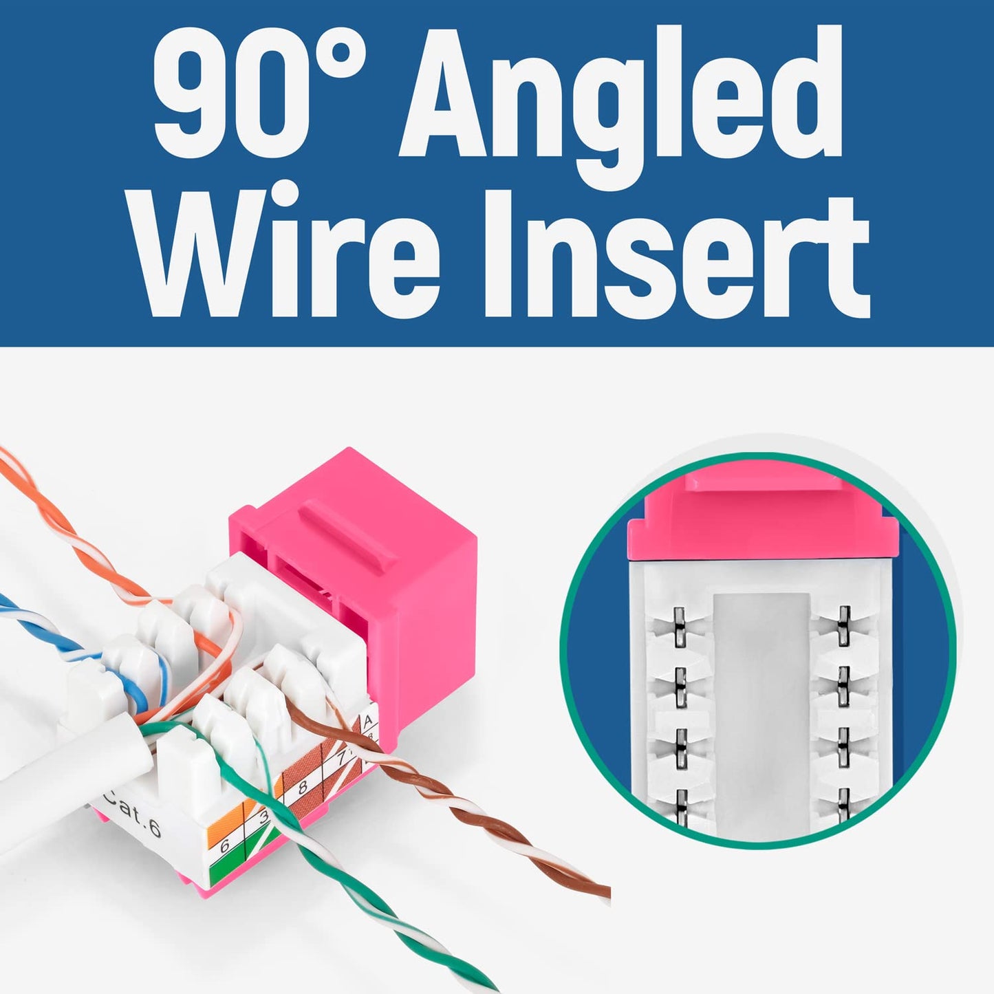 Everest 90° Angled RJ45 Cat6 Keystone Jacks 20-Pack in Pink - Slim Profile Female RJ45 Connectors - Cat 6 Keystone Jack - Compatible with 90° Angled Speed Termination Tool - easyJACK (B094WB91H3)