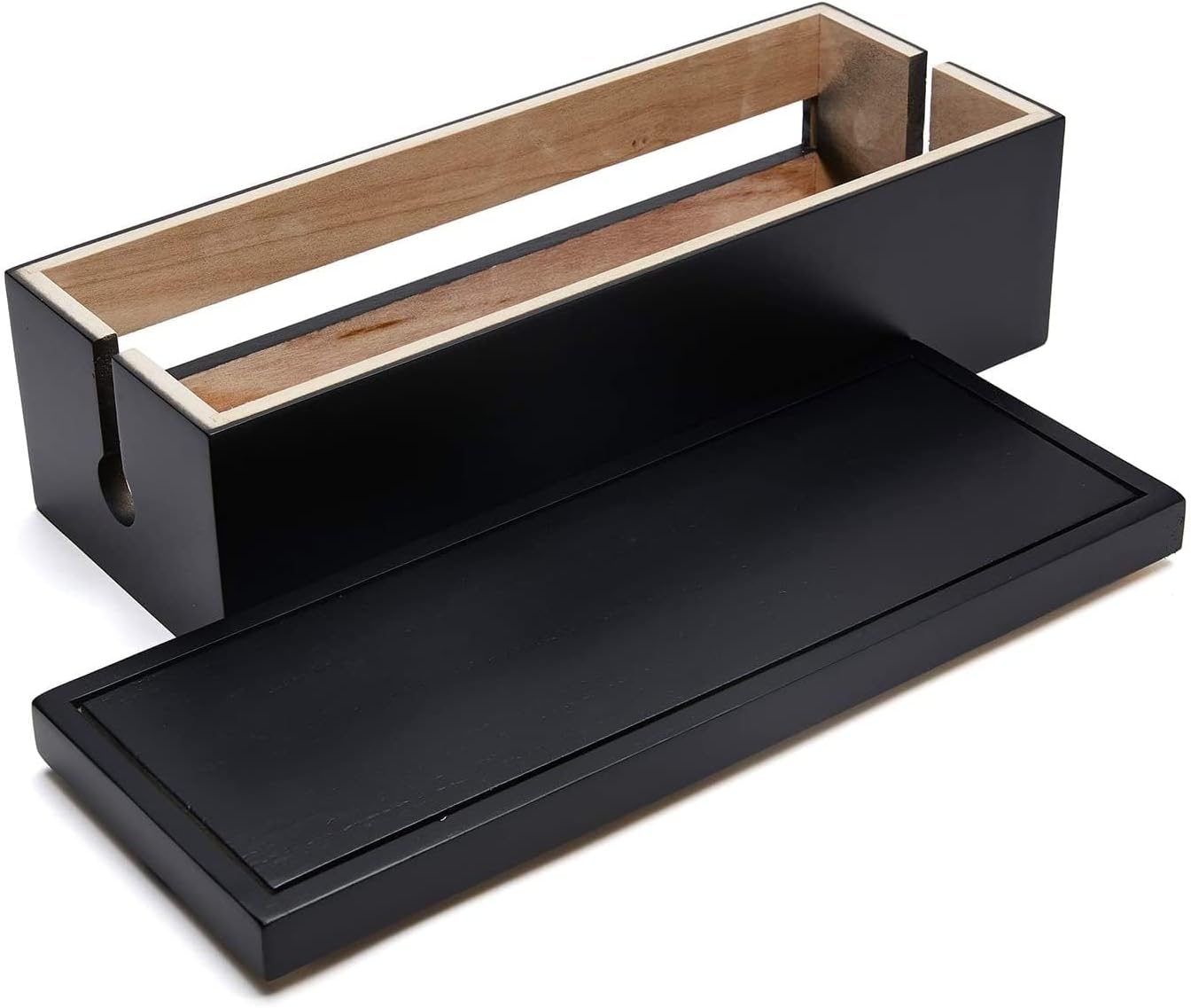 Changsuo Cable Management Box Wooden Cord Organizer Box for Extension Cord Power Stripe Surge Protector Wire Management Concealer Organizer Cover Hider for Desktop Home Office Kitchen (Black)