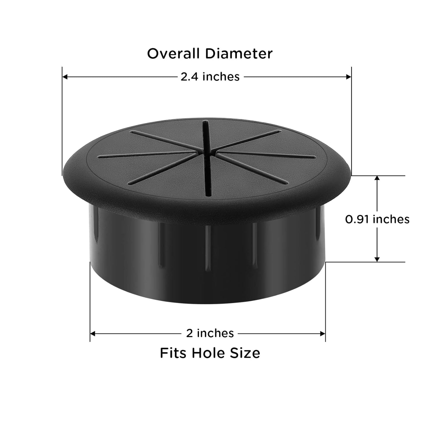 HYCC 2 Inch Desk Grommet Black, Desk Hole Cover for Cables, Flexible Cable Grommet - 5 Pack