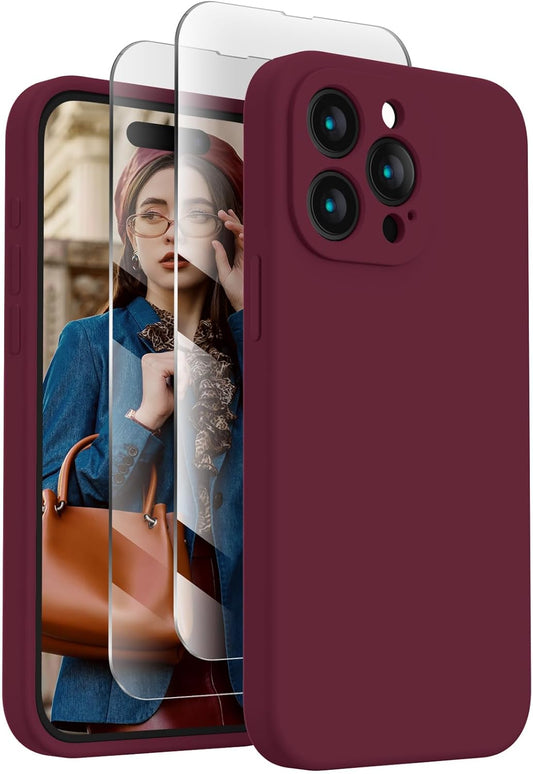 FireNova Designed for iPhone 15 Pro Max Case, Silicone Upgraded [Camera Protection] Phone Case with [2 Screen Protectors], Soft Anti-Scratch Microfiber Lining Inside, 6.7 inch, Plum